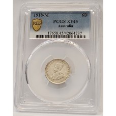 AUSTRALIA 1918 . SIXPENCE . PCGS XF45 AUSTRALIA 1918 . SIXPENCE . PCGS XF45